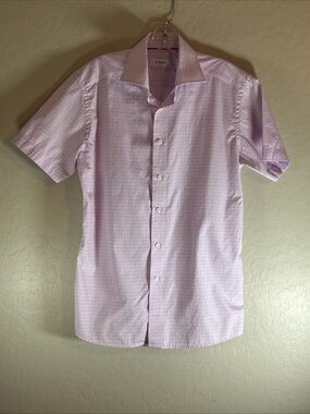 Eton Slim Fit Short Sleeve Button Down Shirt Light Purple Seahorse  39  15.5